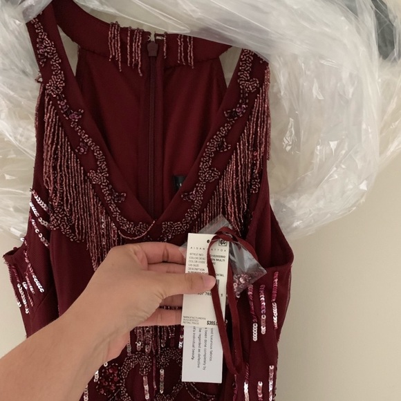 Aidan Mattox fringes V- neckline sleeveless beaded cocktail dress - Picture 7 of 9